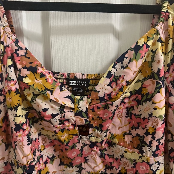 BILLABONG Loving Life Multicolored Floral Puff Sleeve Dress Women’s sz L/12 NWT - Picture 3 of 10